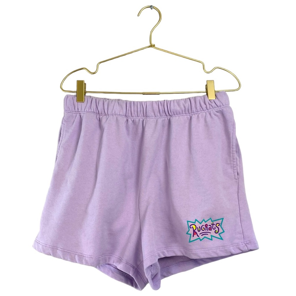 Nickelodeon Rugrats Graphic Sweat Shorts Purple Y2K Cartoon Loungewear L 0156